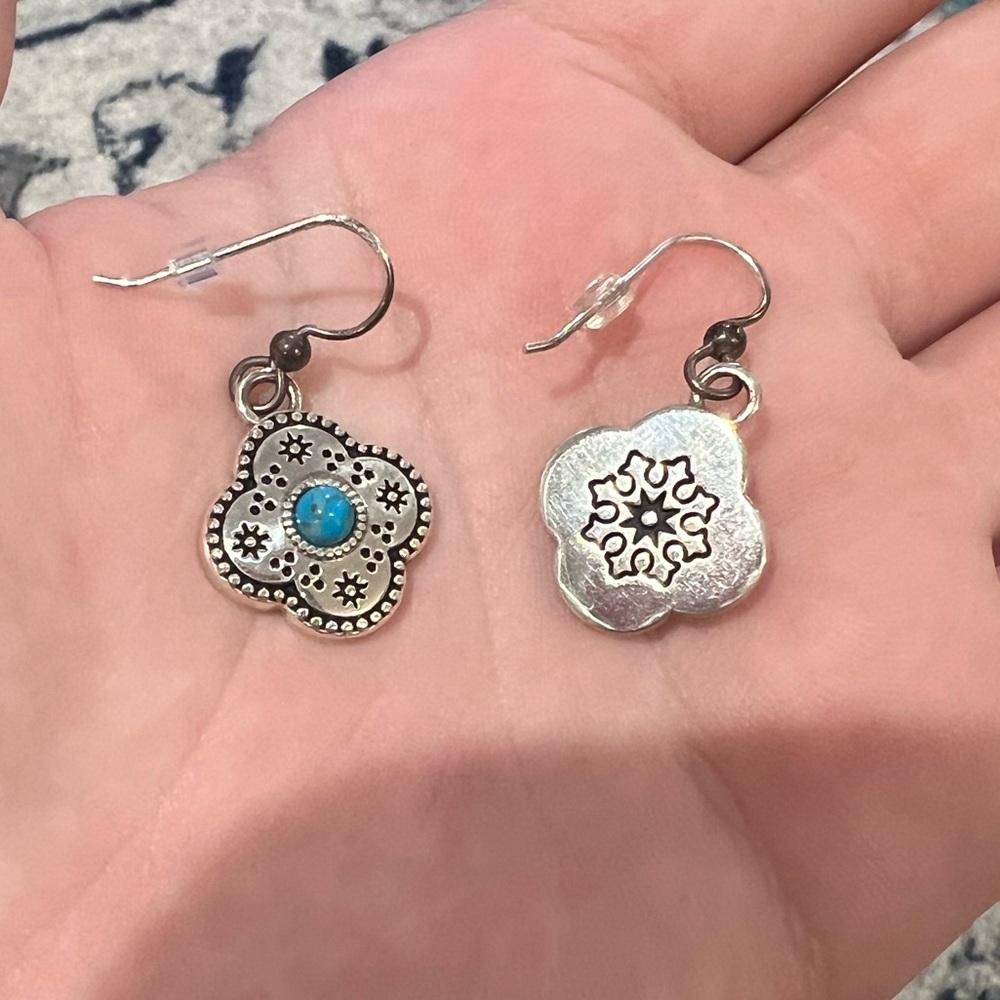 Retired Brighton Silver and Turquoise Dangle French Wire Earrings
